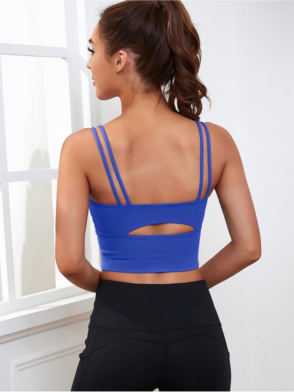 Blue Double-Strap Cutout Crop Bralette